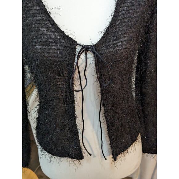 Vtge Boho American Cruiser Black Glistening eyelash Yarn Shrug Sz 4-6 See Desc - Picture 2 of 7